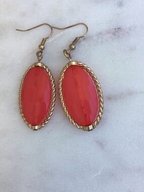 Gold-Tone Red Oval Drop Earrings